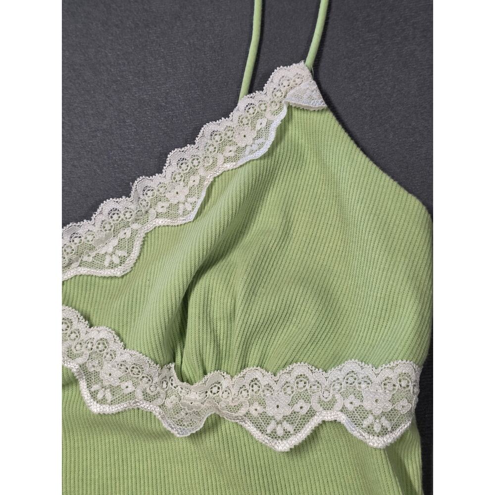 Shein Sage Green Ribbed Lace Trim Cami Tank Top Womens XL Layer Versatile - Picture 2 of 6